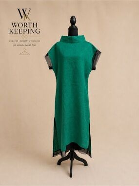 Metamorphoza Assymetric Green Linen Dress